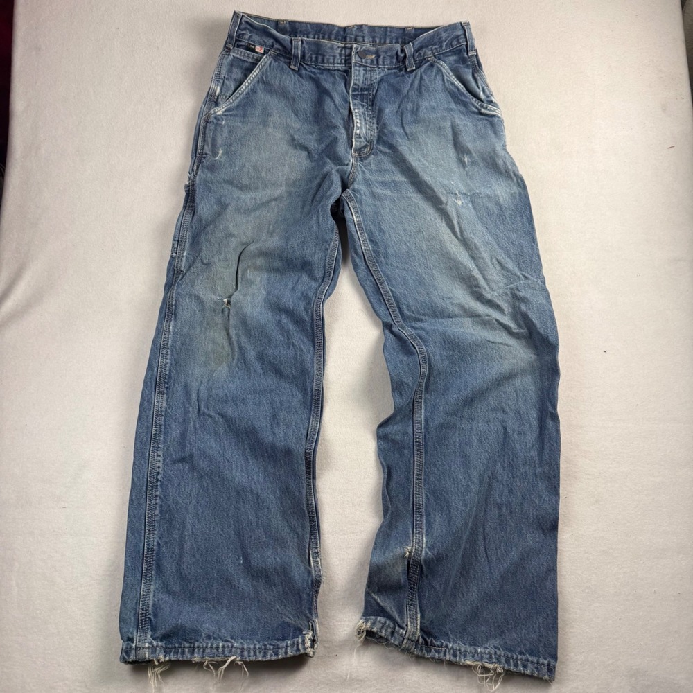 Carhartt FRB13-DNM Distressed Flame Resistant Carpenter Jeans Blue 36x32 Mens